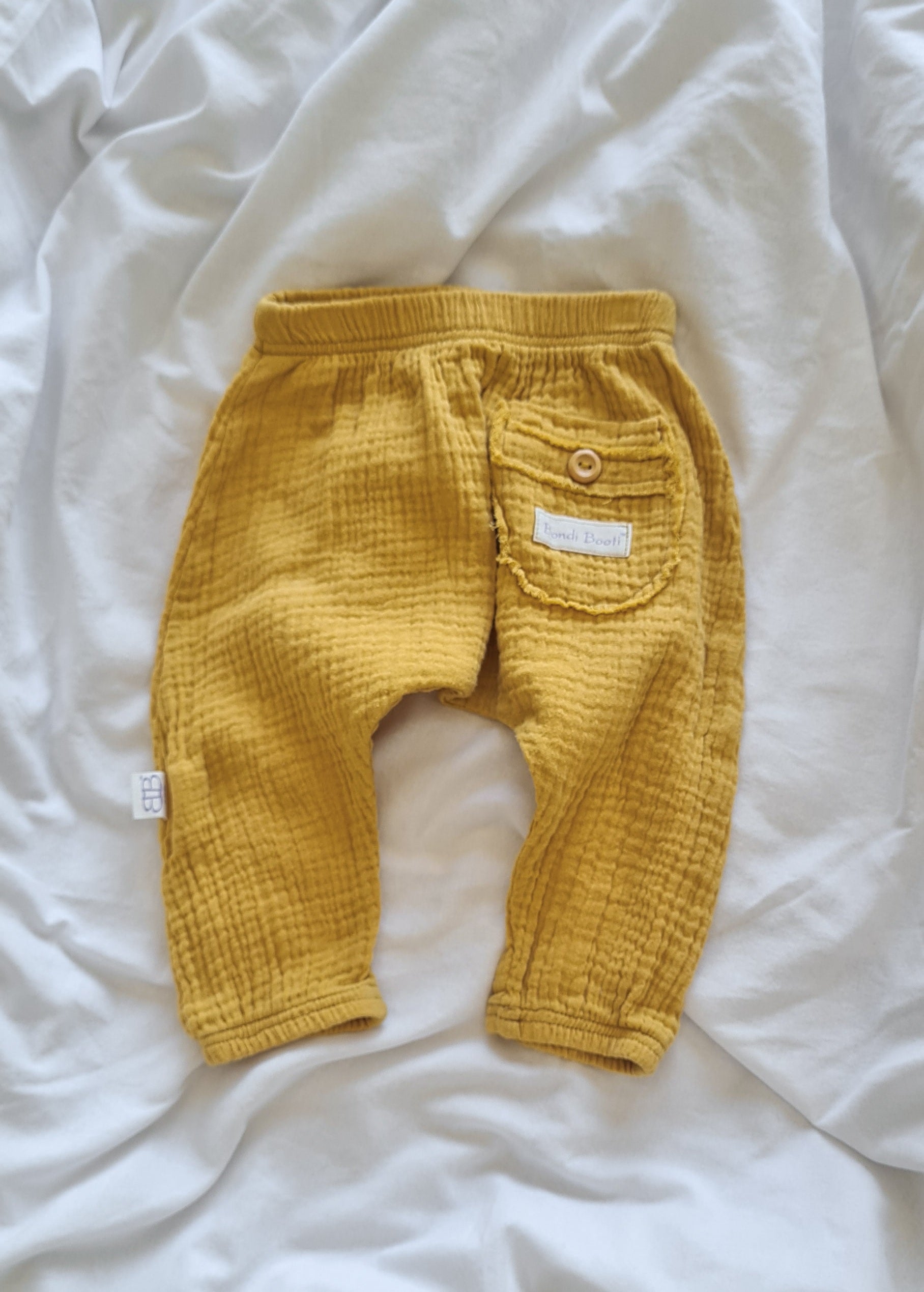 Organic Cotton Toddler Harem Pants Mustard Neutral Baby Clothing