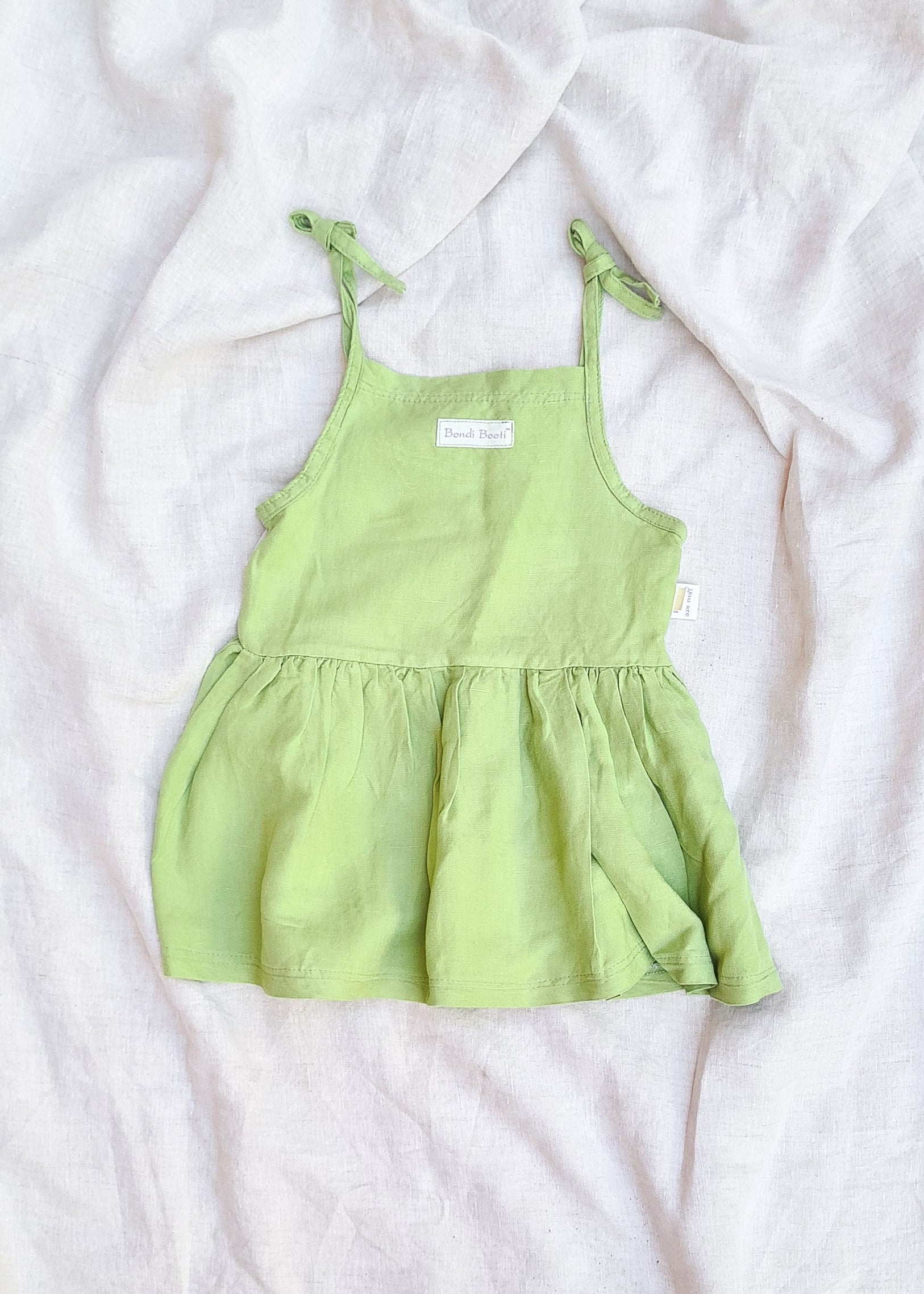 Linen dress for little girls baby toddler green