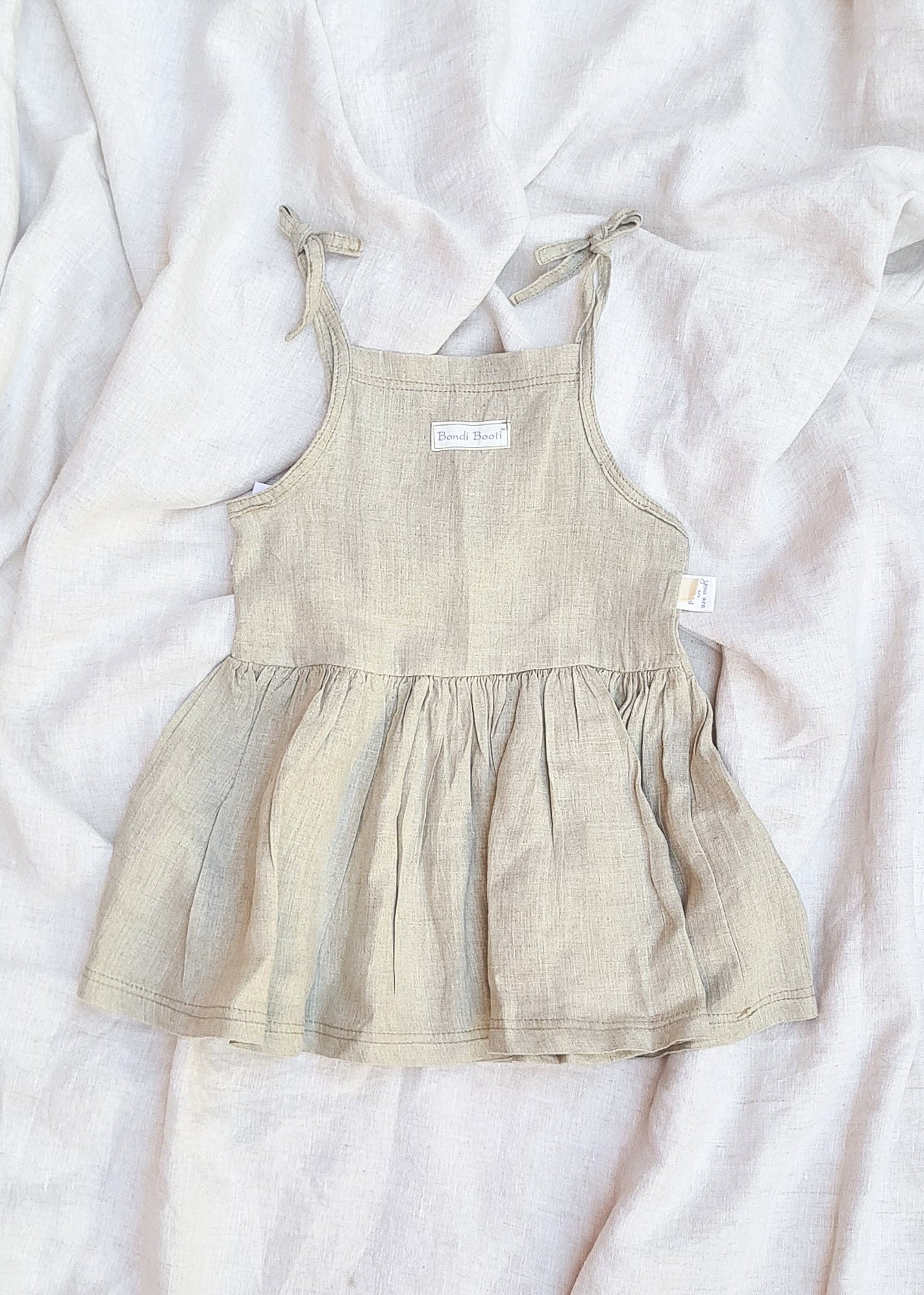 Linen dress for baby girls toddlers beige