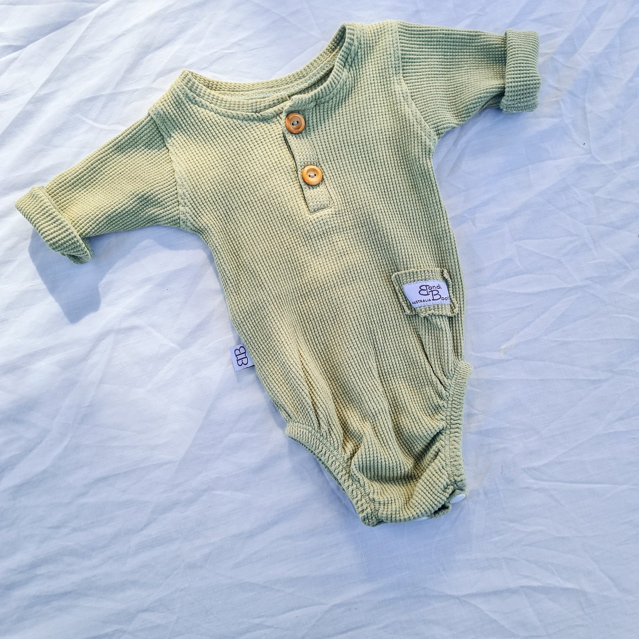 newborn baby waffle cotton coming home outfit sage green
