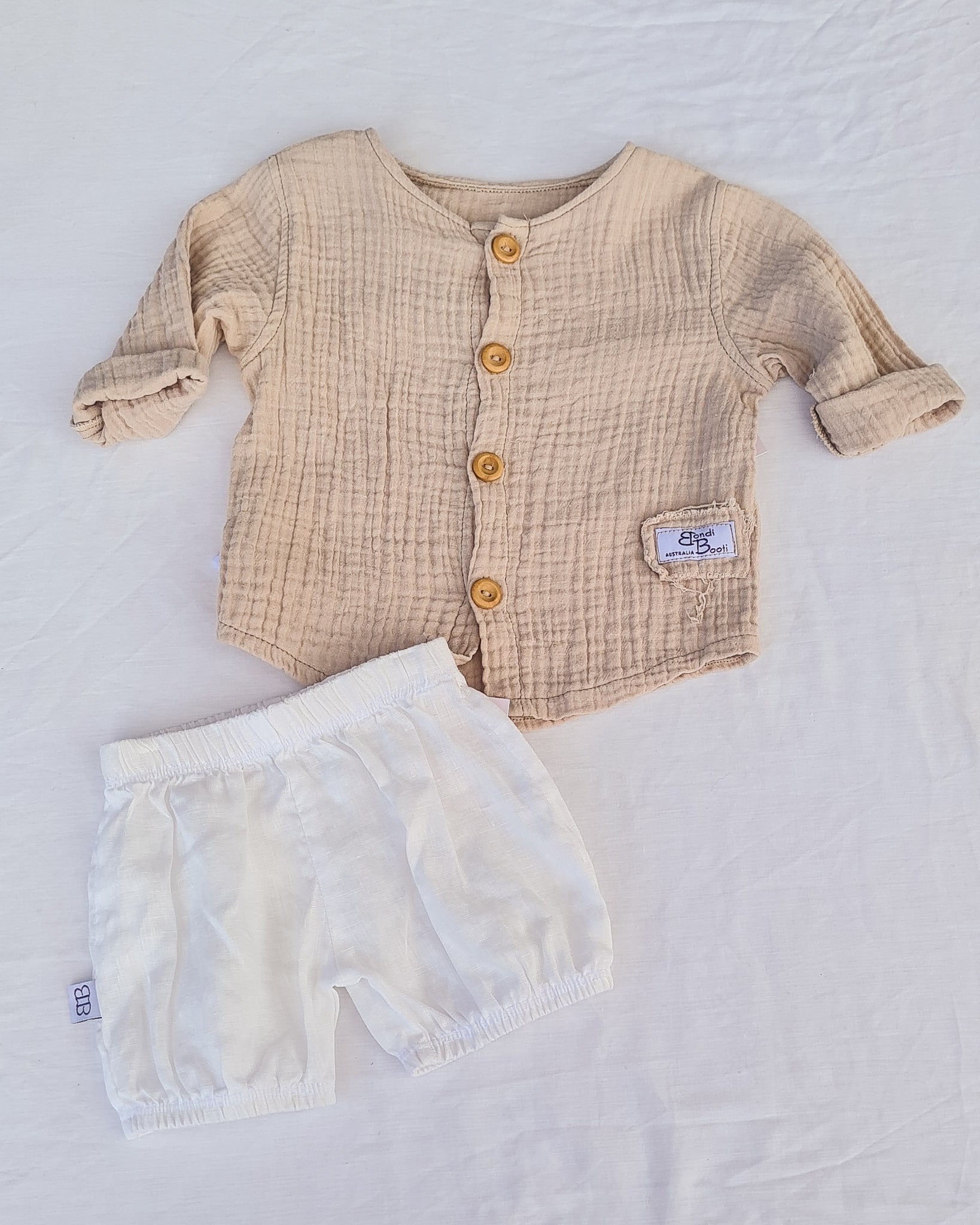 Toddler Kids baby Beige Island Cotton Linen Shirt