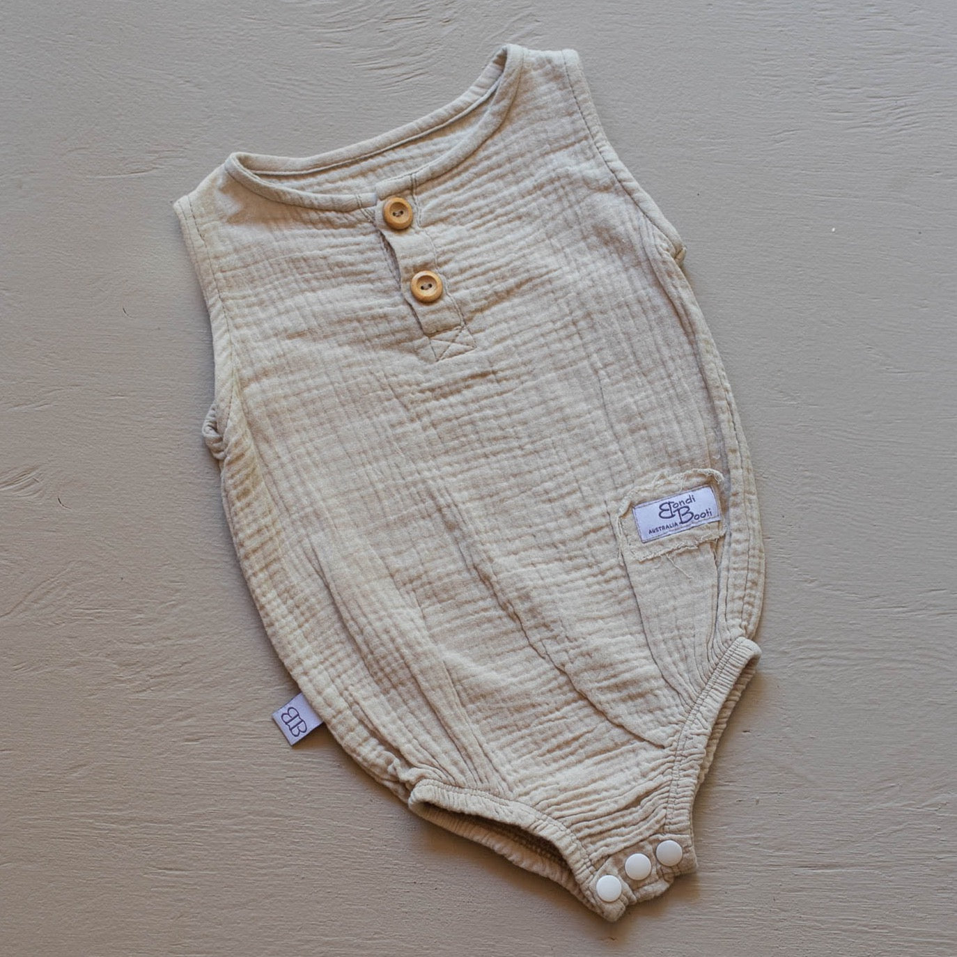 Neutral Baby romper beige onesie jumpsuit organic cotton Australian made