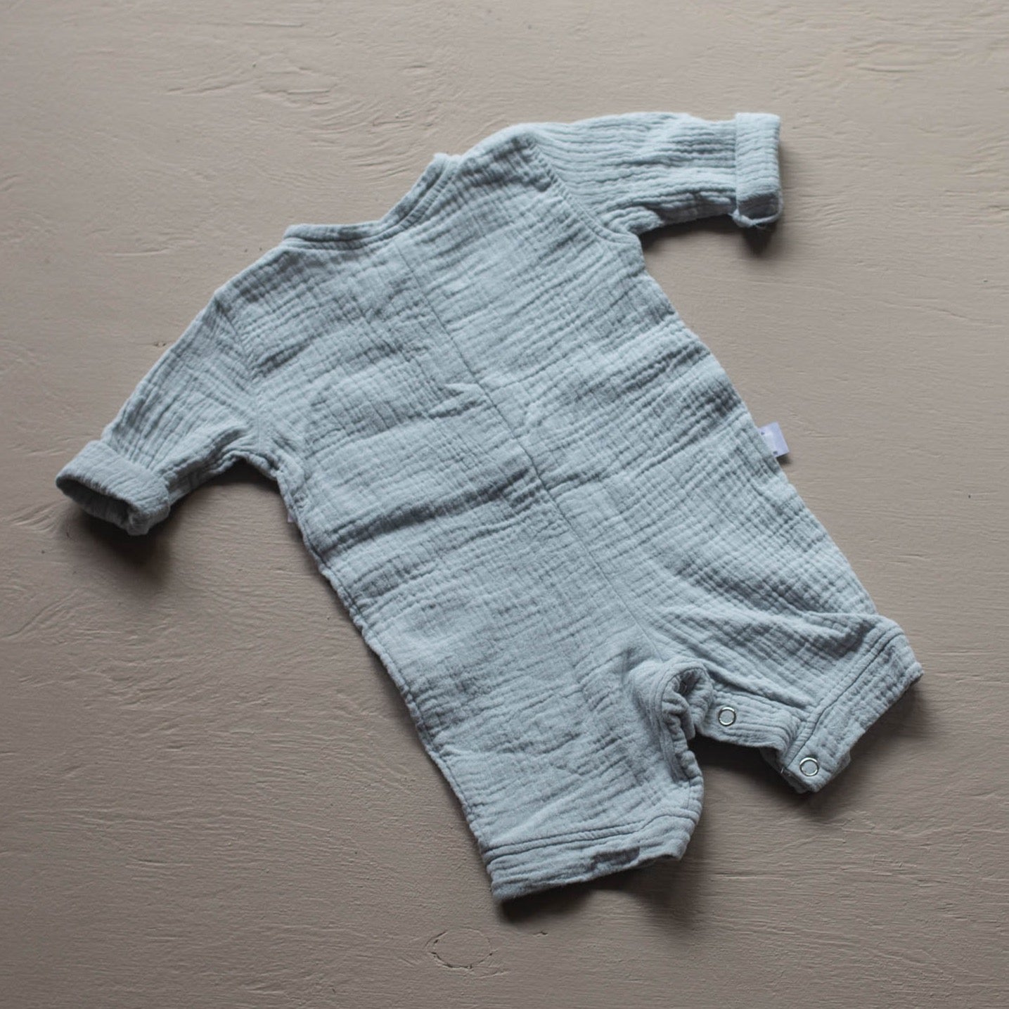 grey blue long sleeve baby onesie