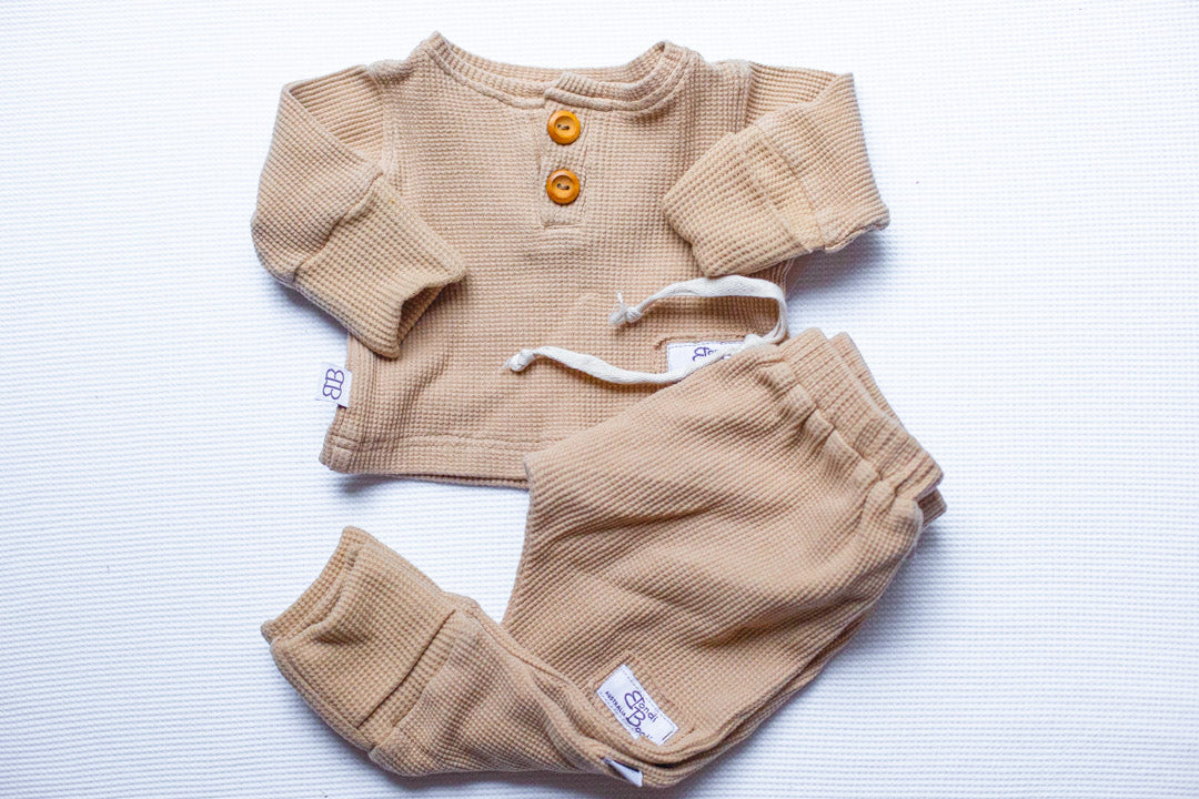 Baby newborn beige waffle cotton clothing