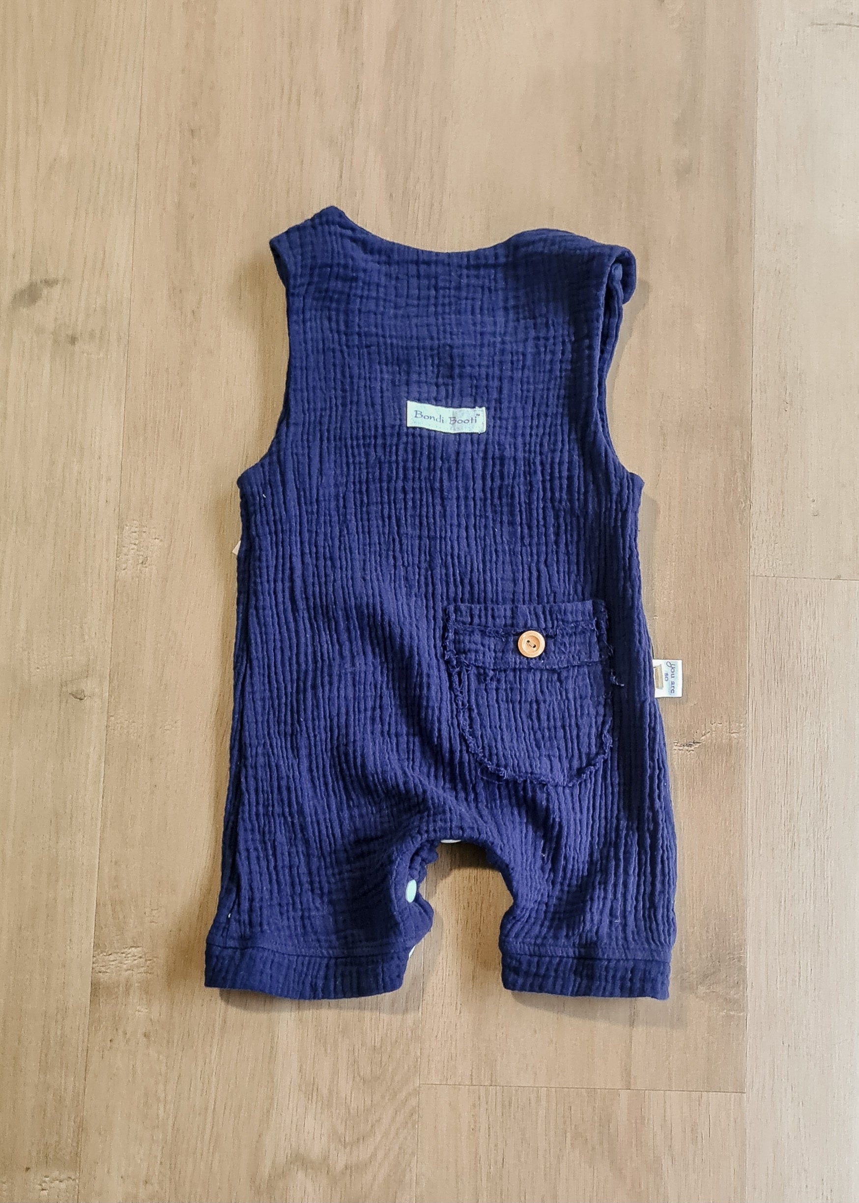 Organic cotton baby romper blue navy overalls