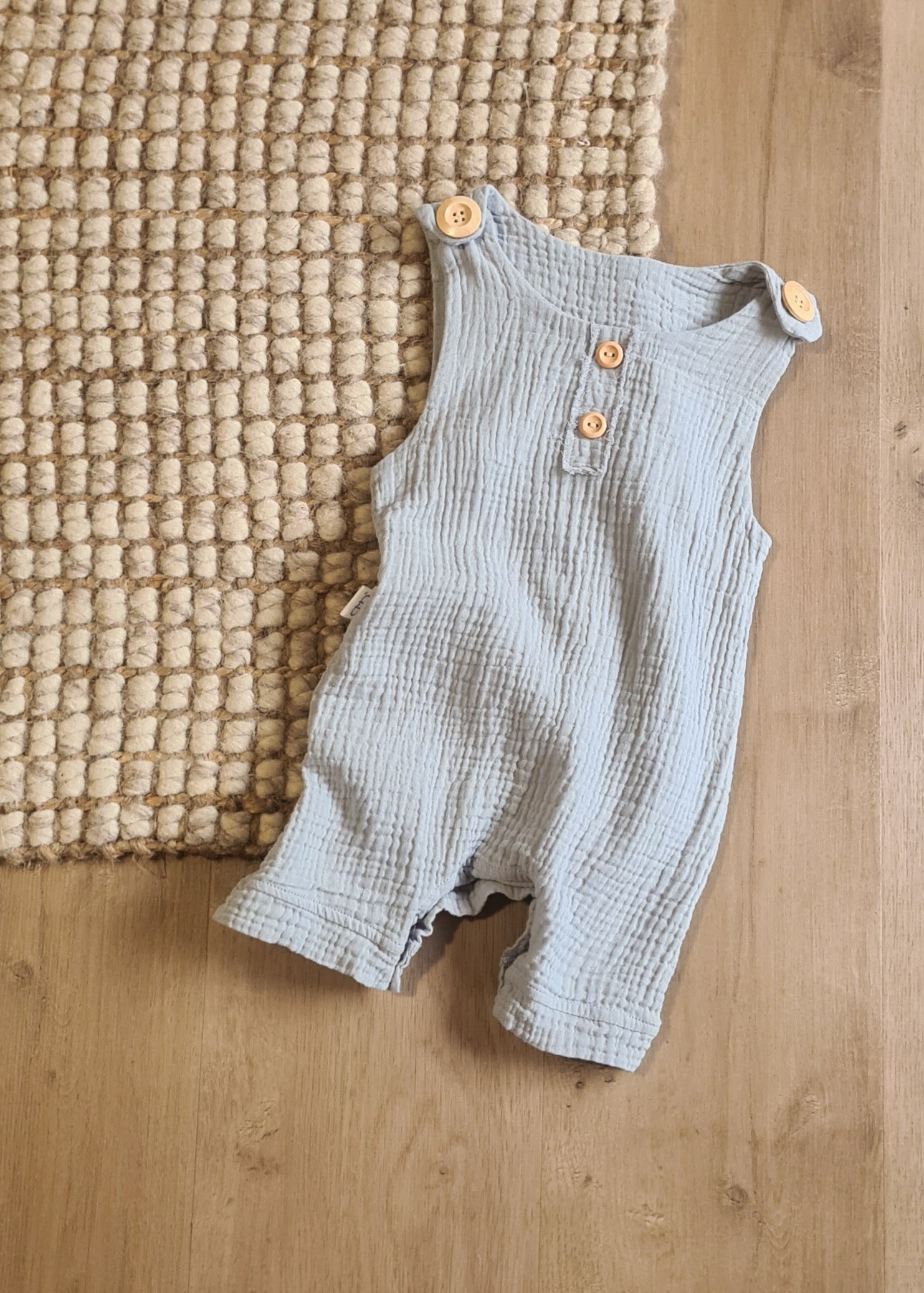 Organic cotton baby romper blue overalls