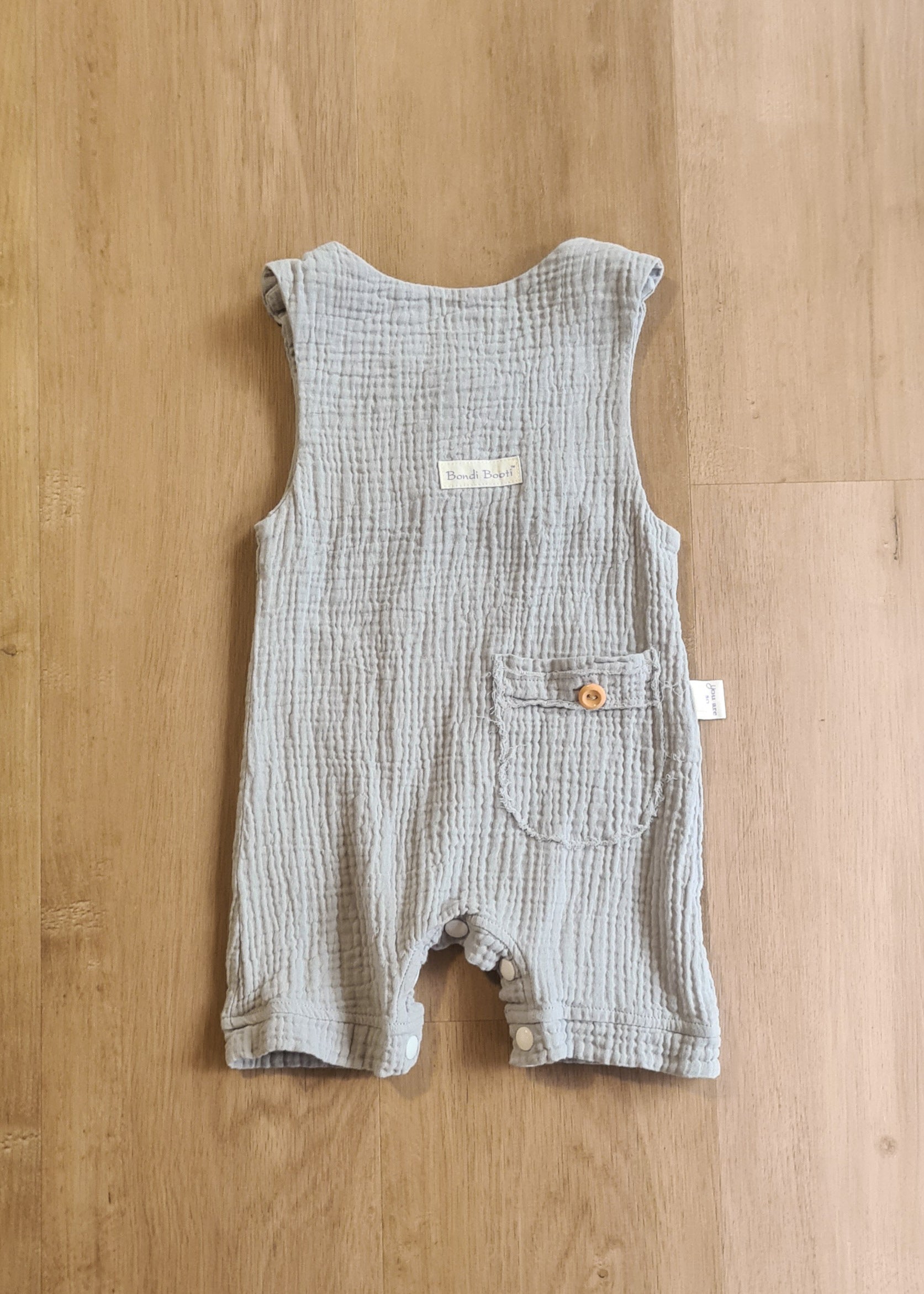 Organic cotton baby romper blue overalls