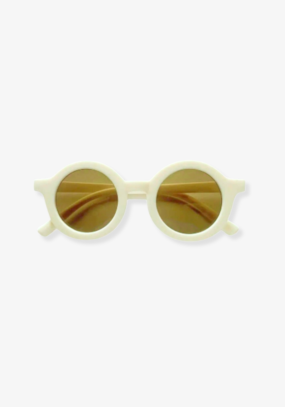 Cream white toddler sunglasses featuring round brown lenses and a classic finish.