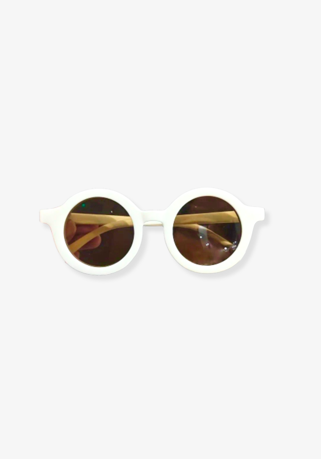 Frost white toddler sunglasses with brown lenses and minimal round-frame design