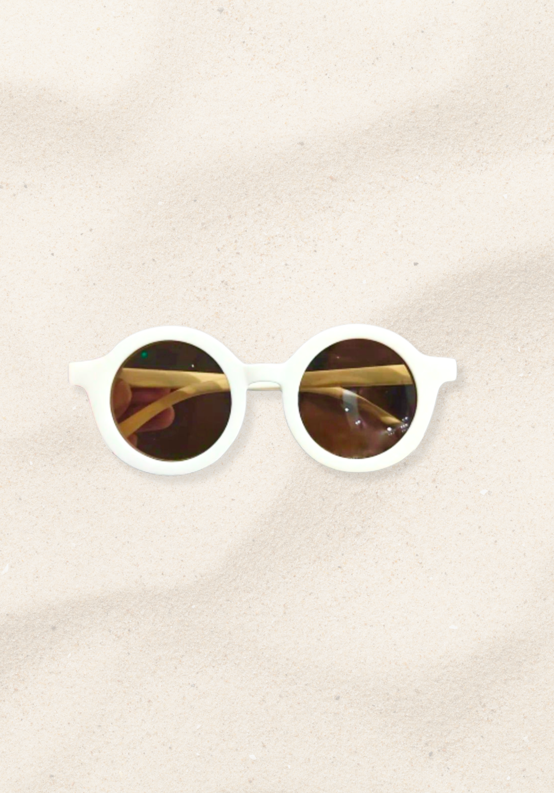 Frost white toddler sunglasses with brown lenses and minimal round-frame design