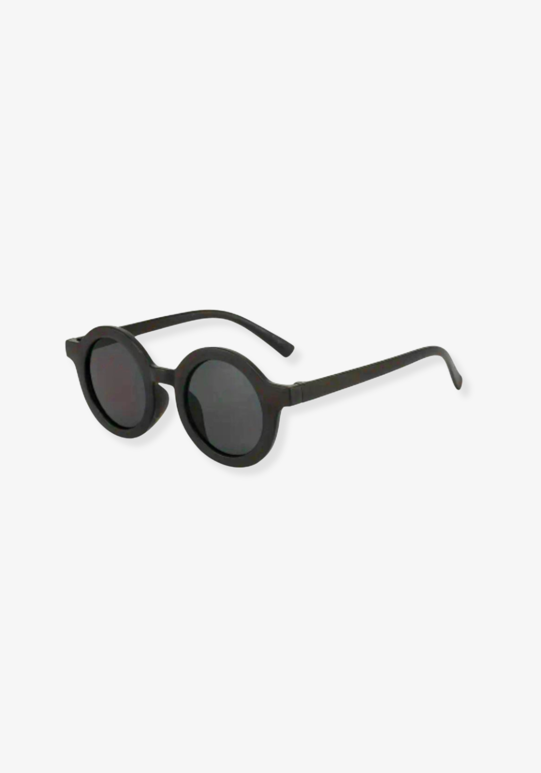 Classic matte black toddler sunglasses with round dark lenses and sturdy side arms.