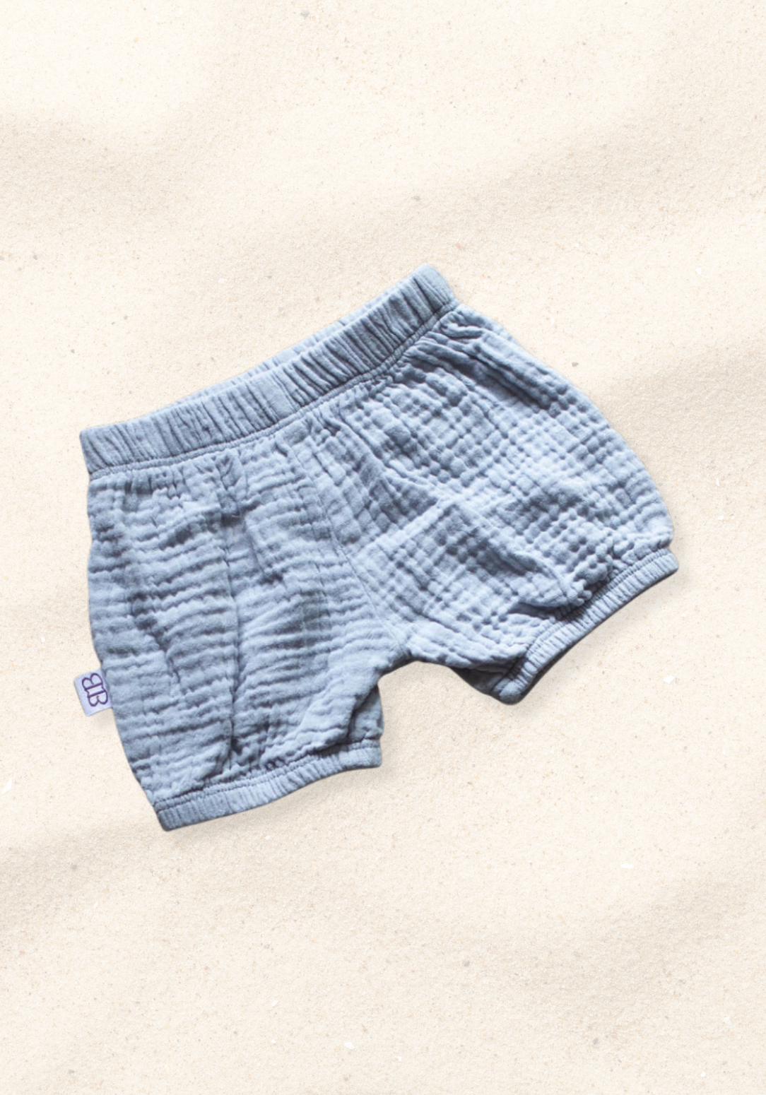 Organic cotton baby bloomers in French Grey, soft and breathable summer shorts for toddlers with gentle elastic around the waist and leg