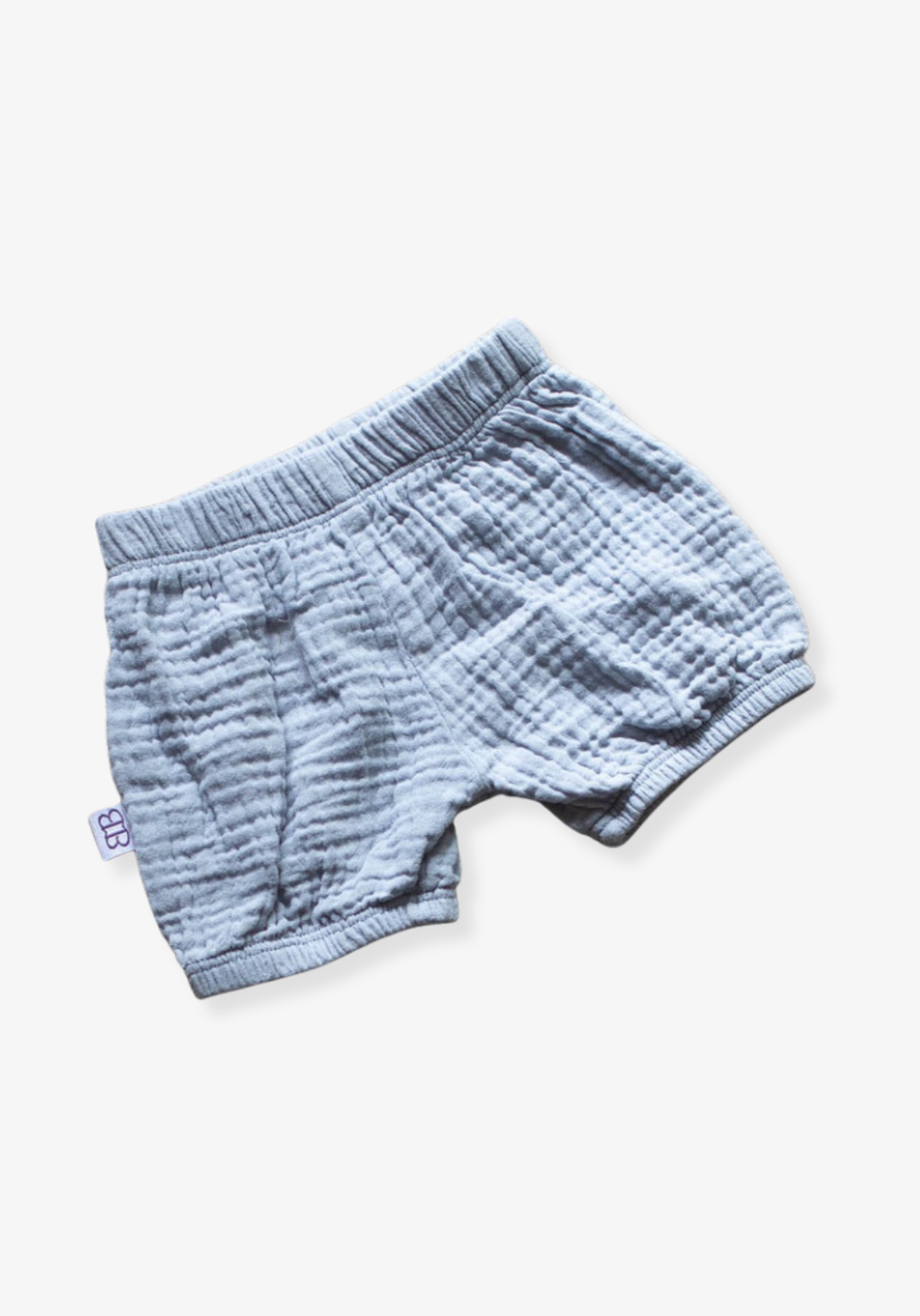 Organic cotton baby bloomers in French Grey, soft and breathable summer shorts for toddlers with gentle elastic around the waist and leg
