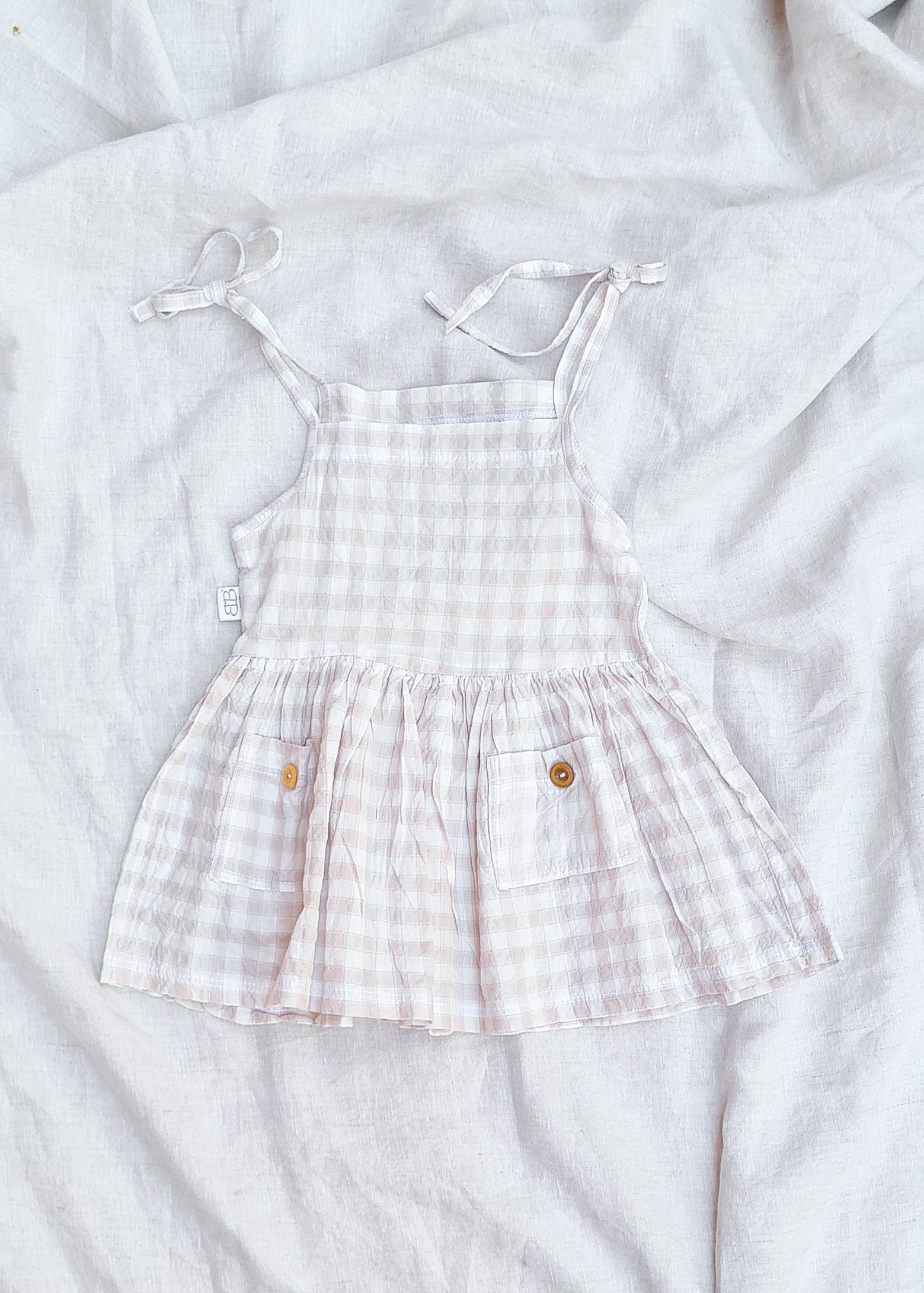 Beige linen dress baby toddler girl
