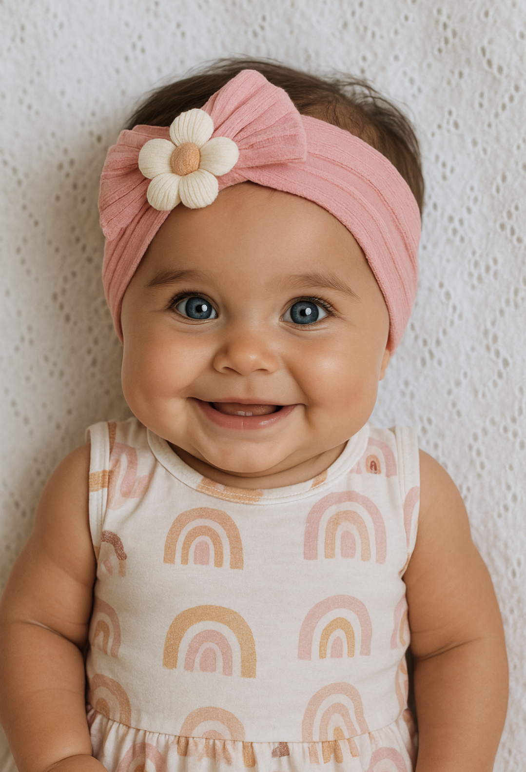 Baby girl pink headband with flower cotton