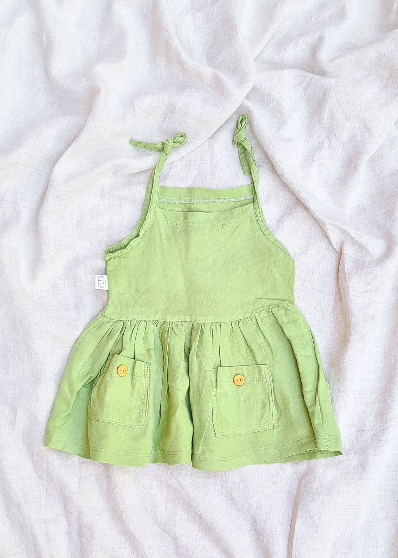 Linen dress for little girls baby toddler green
