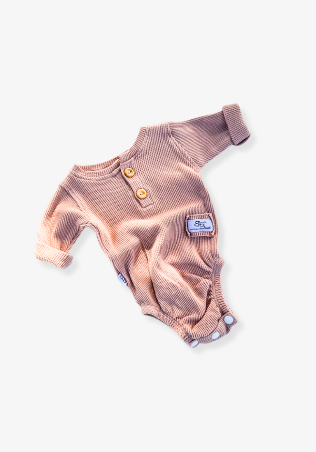 waffle knit long sleeve baby bodysuit with soft organic cotton texture and convenient snap buttons
