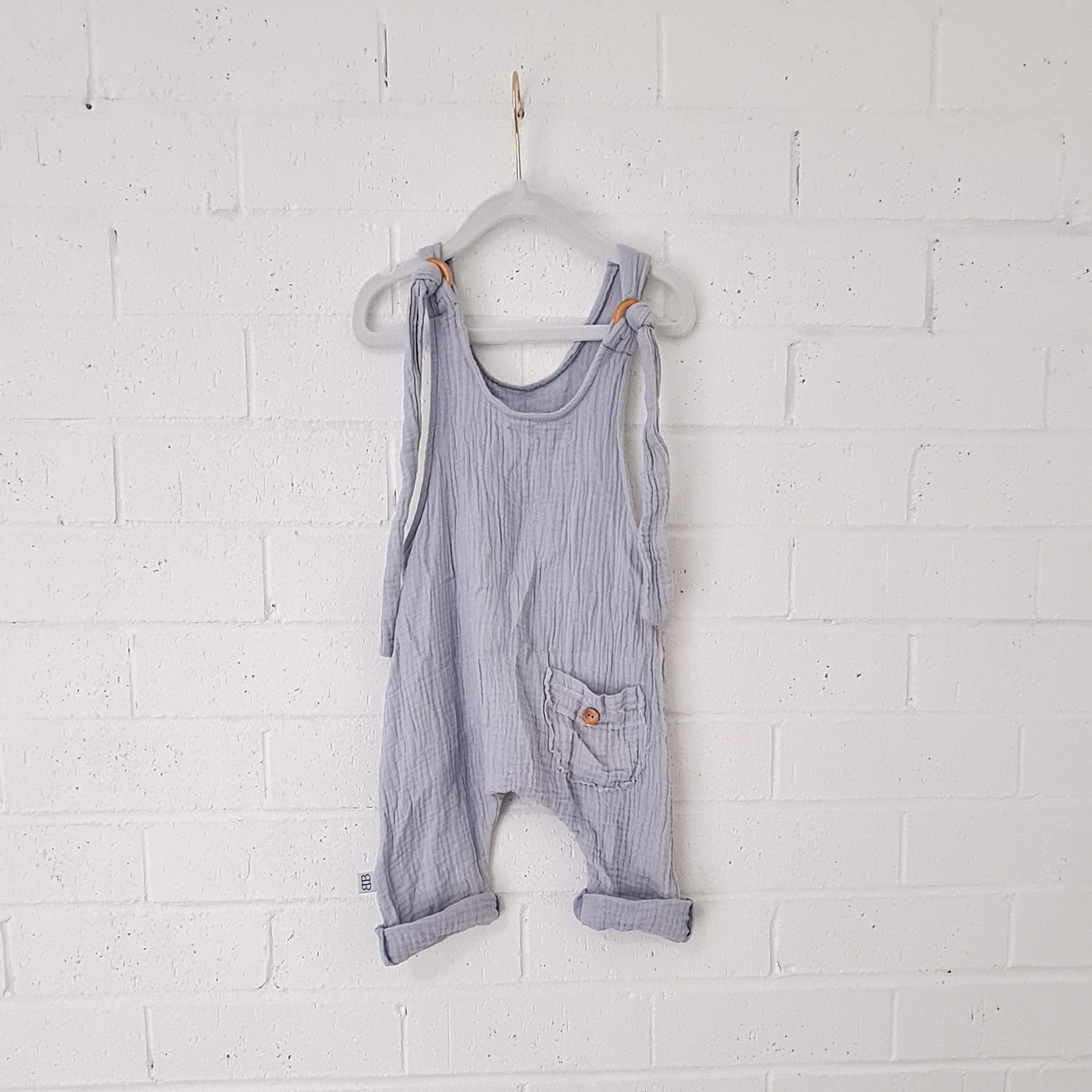 Blue grey toddler overalls organic cotton