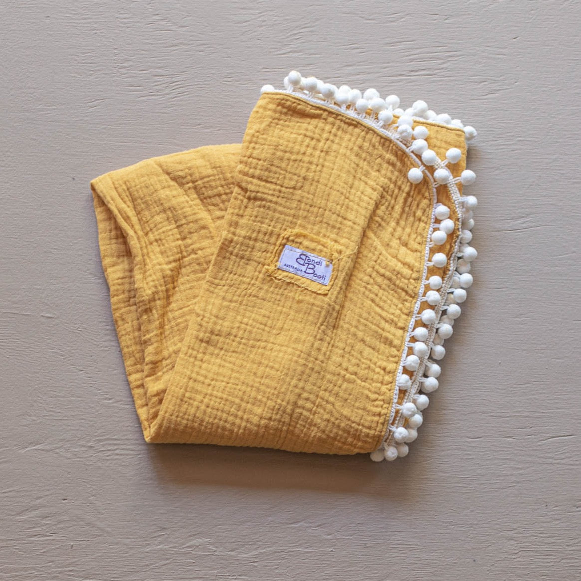 Mustard Soft Baby Blanket with Pom Poms