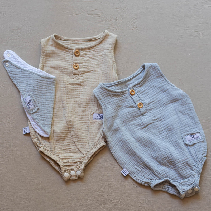 Organic Cotton Baby Romper Beige Neutral Baby Clothing Bondi Booti