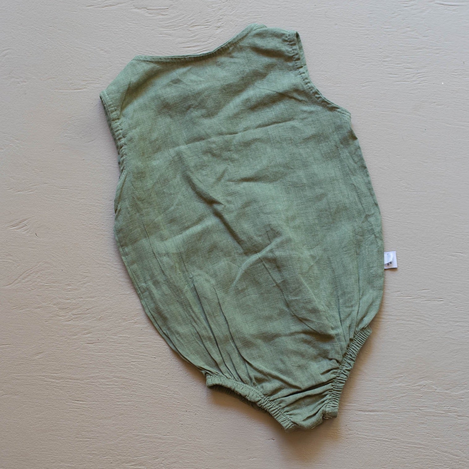Neutral Baby romper sage green onesie jumpsuit linen Australian made