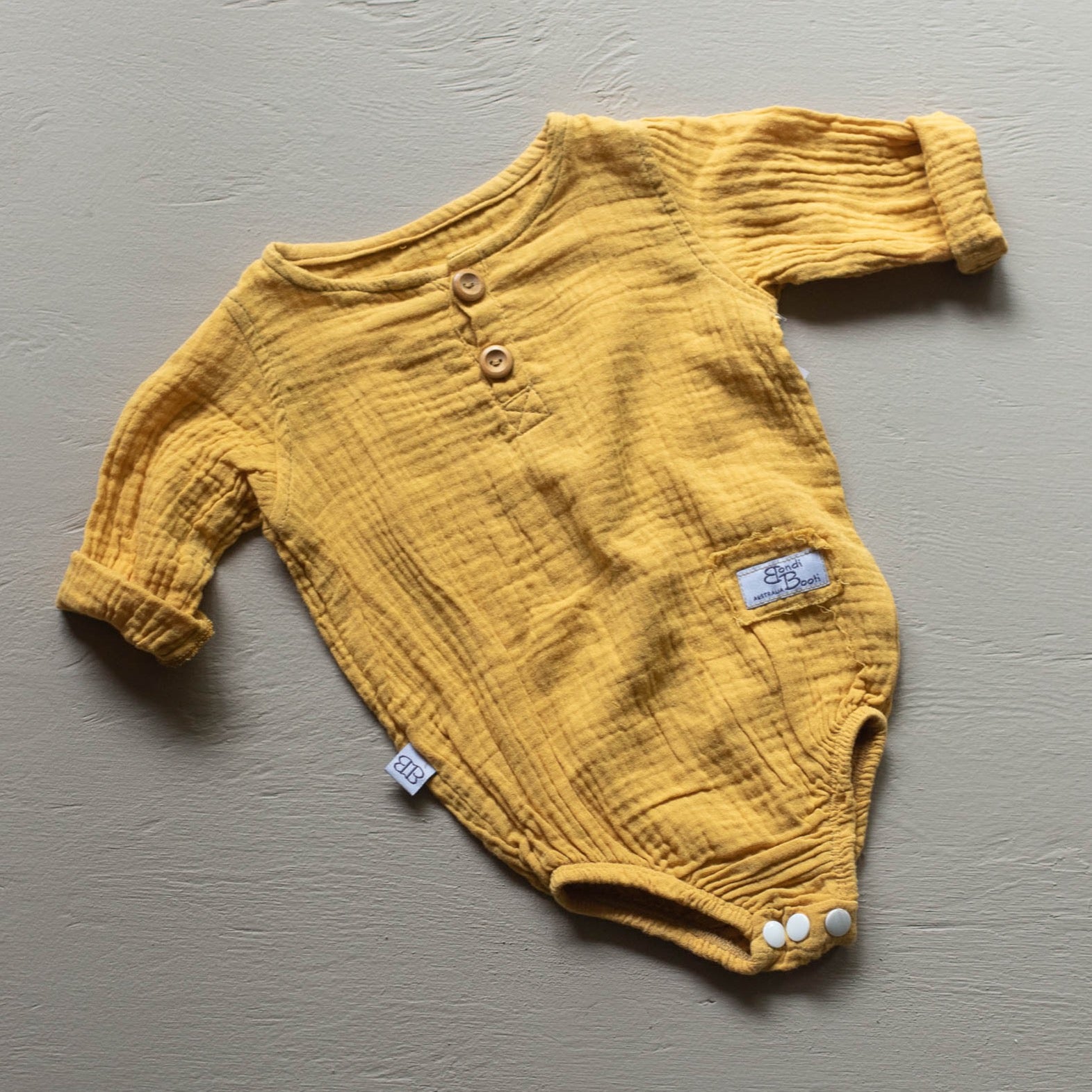 Neutral Baby bodysuit mustard romper jumpsuit organic cotton Australian made