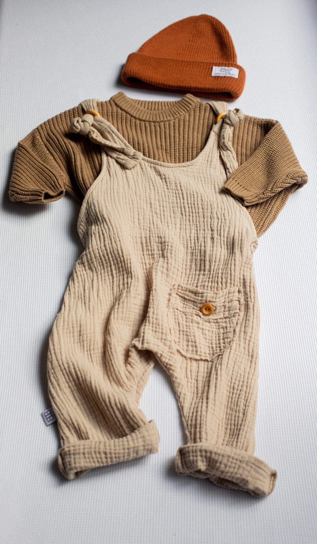 Beige toddler overalls organic cotton