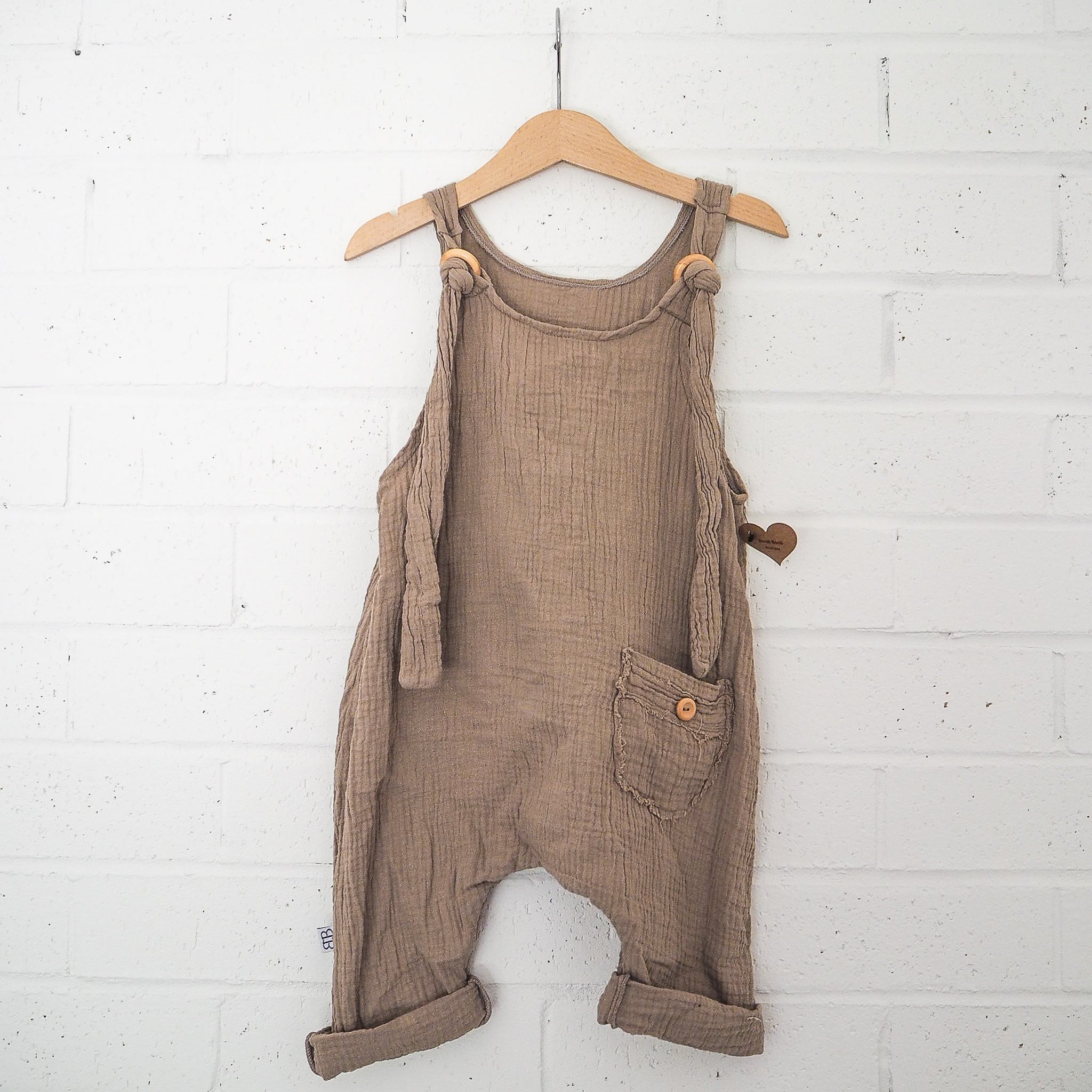 Brown toddler overalls organic cotton