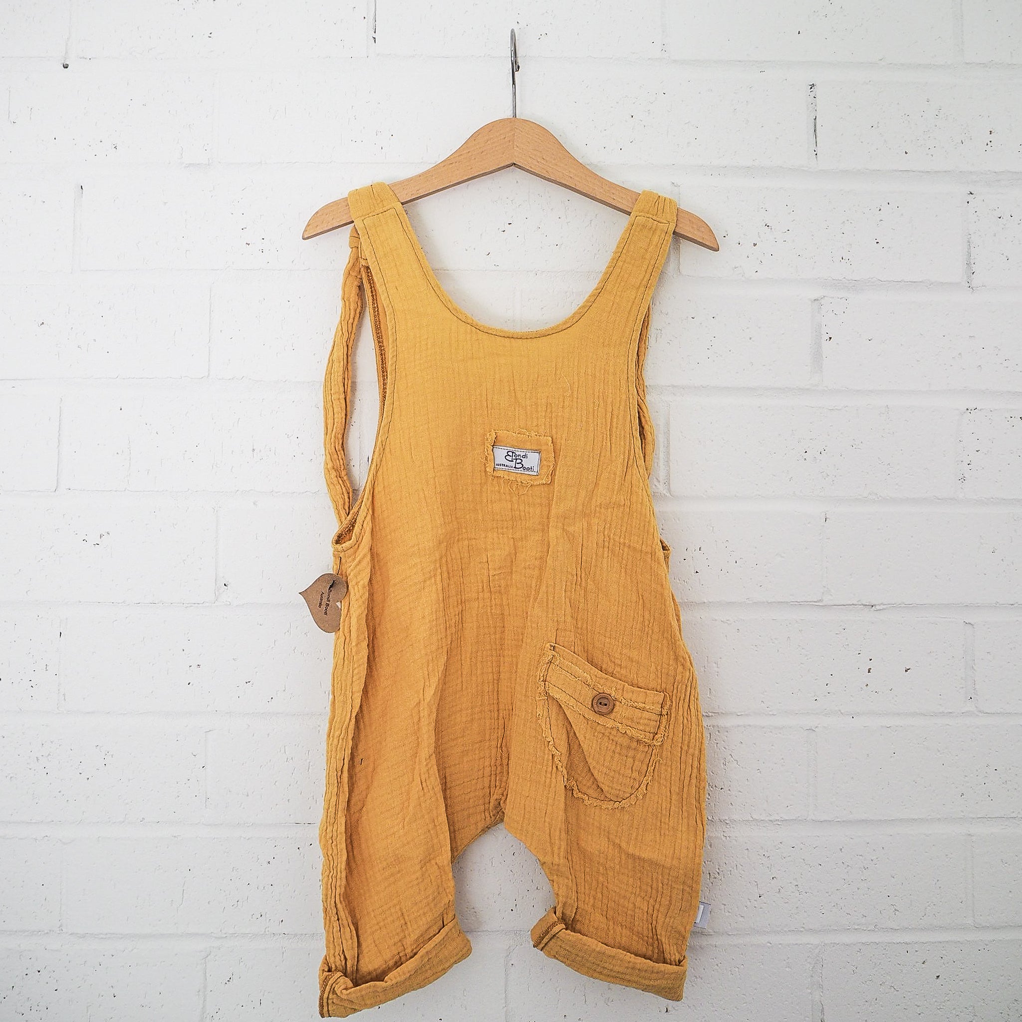 Yellow toddler overalls organic cotton