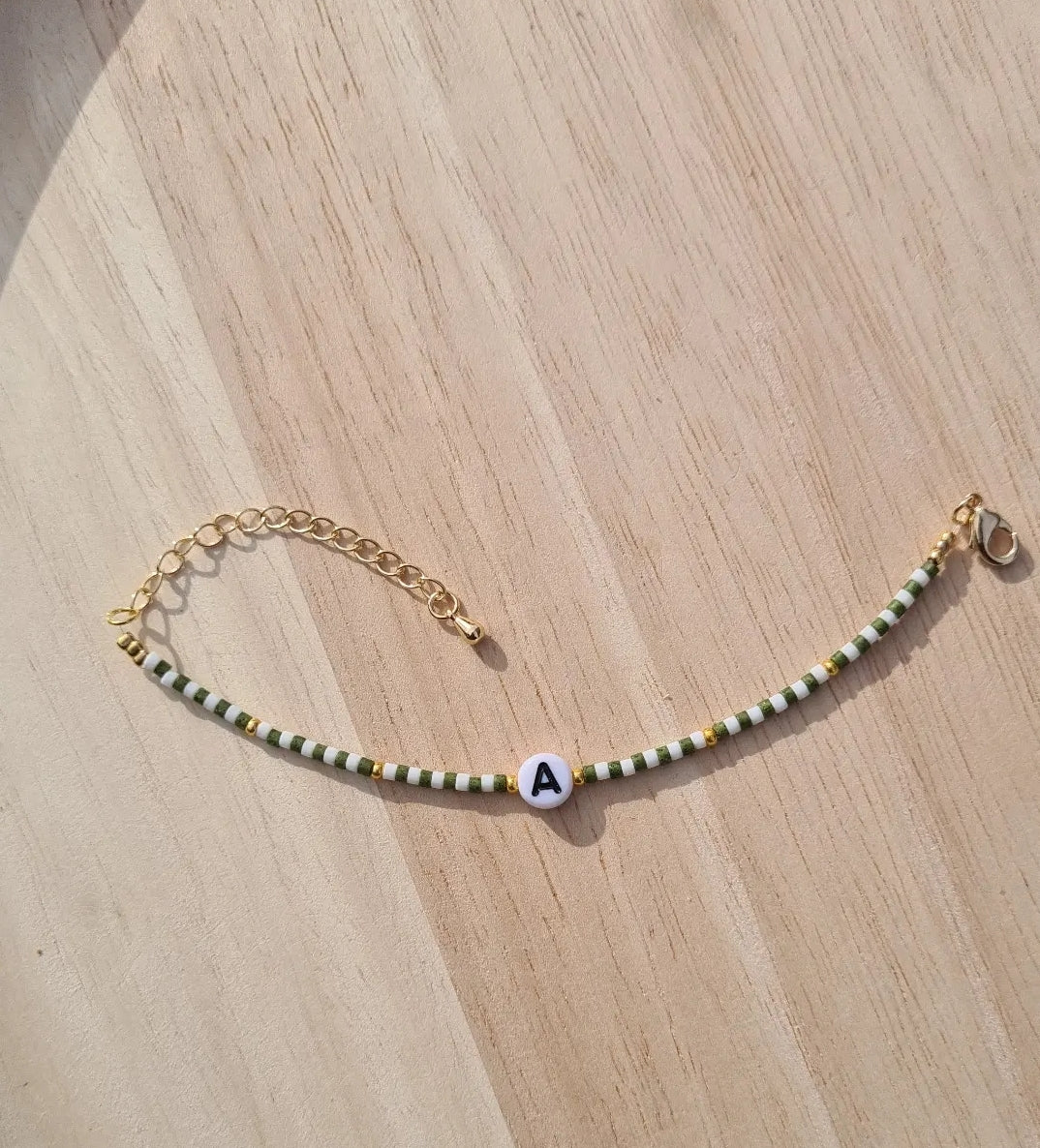 Toddler kids letter bracelete seed bead gold