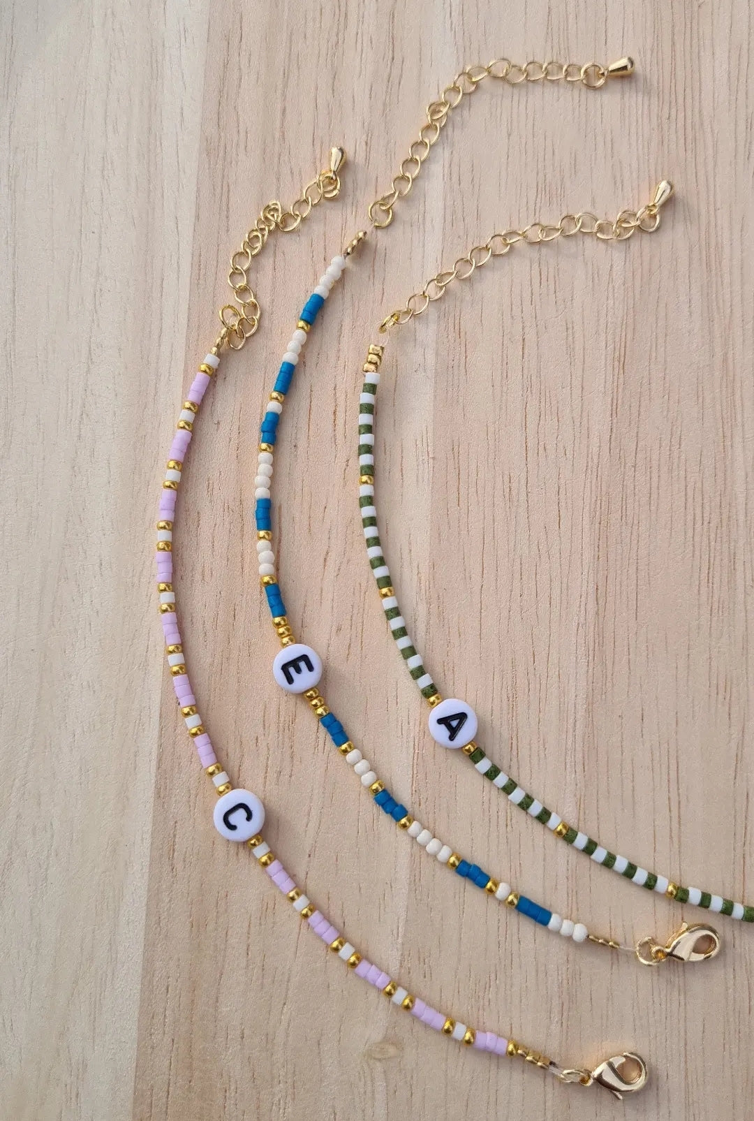 Toddler name bead bracelet gold