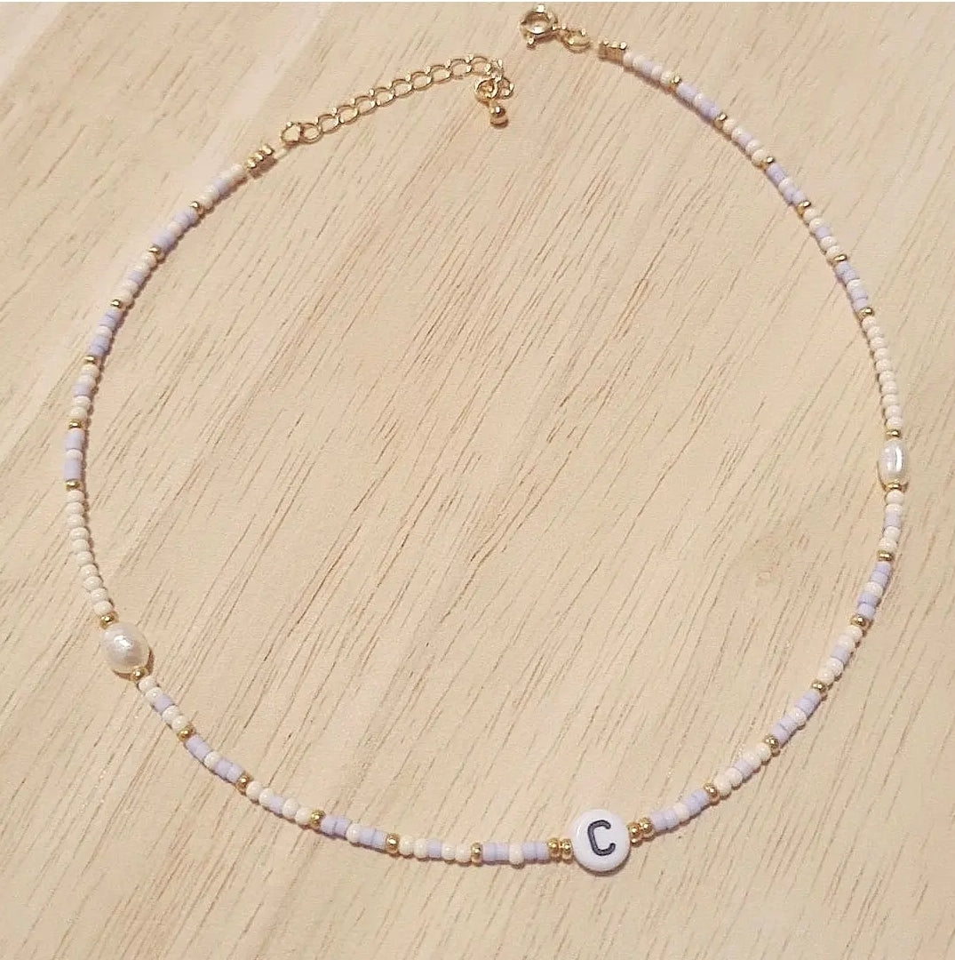 Kids initial beaded necklace gold